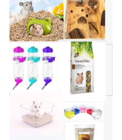 Kemirgen başlangıç ürün 5adet.Hamster Banyo Kumu,banyoluk,zemin granürü1kg, suluk125ml,Hamster yemi