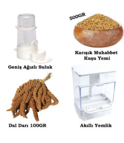 Muhabbet Kuşu Kafes Seti - Akıllı Yemlik, Suluk, Dal Darı, Muhabbet Kuşu Yemi