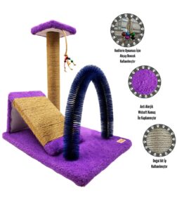 EVCİLHOME Kedi Tırmala + Kedi Rampası + Kedi Fırçası 3'lü Set Takım + HEDİYE