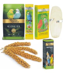 Muhabbet Yemi 1 Kg. Ballı Yem 1x2 Adet Kalamar Kemiği 1x2 Adet+multi Vitamin 20 Ml + 4 Adet Dal Darı