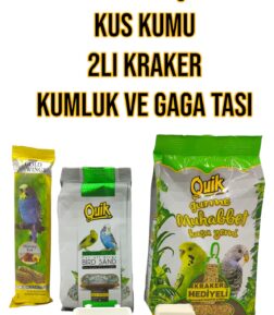 Muhabbet Kuşu Yemi, Kuş Kumu, Kraker + Gaga Taşı Ve Kum Kabı Hediyeli