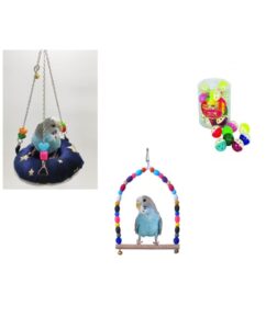 Kuş Oyuncağı Seti Küçük - Kuş Uyku Hamağı Ve Salıncak - Boncuklu Lüx Salıncak - Çıngıraklı Top