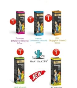 Premium Kuş Vitamin Seti (5) 20c Muhabbet Kuşu Kanarya Papağan A-B-D3-E-C-K vitaminleri