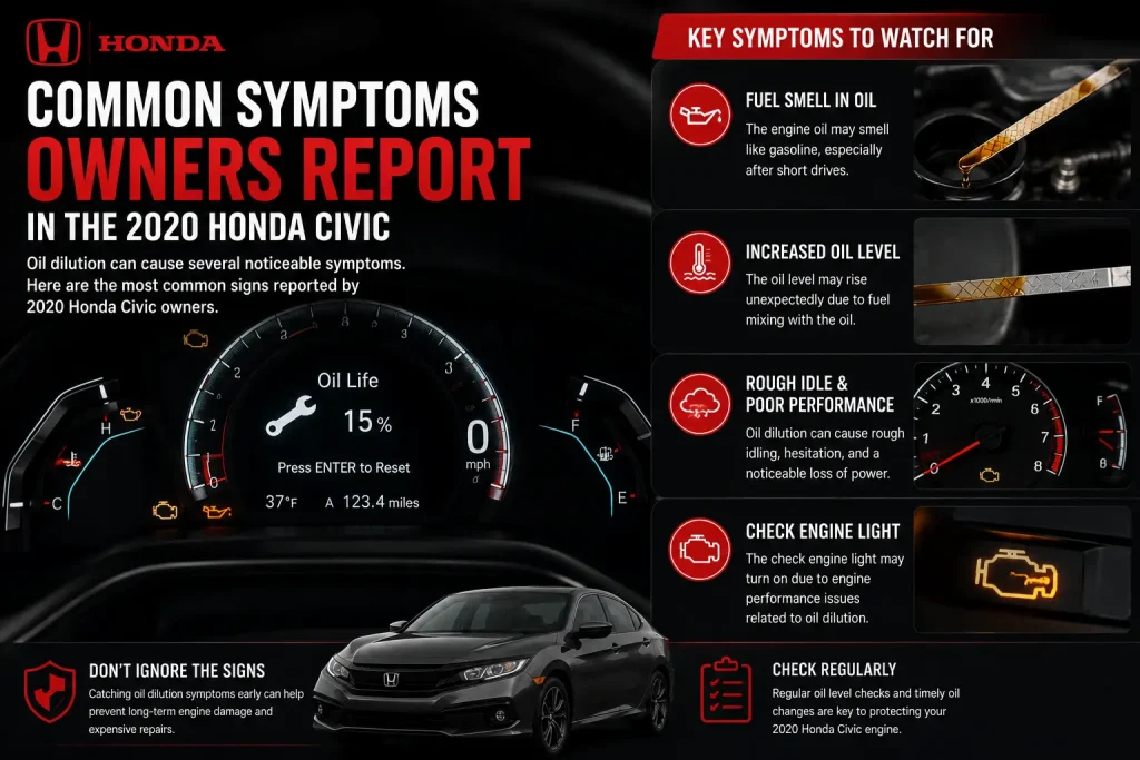 Oil dilution warning signs to check on a 2020 Honda Civic 1.5 turbo