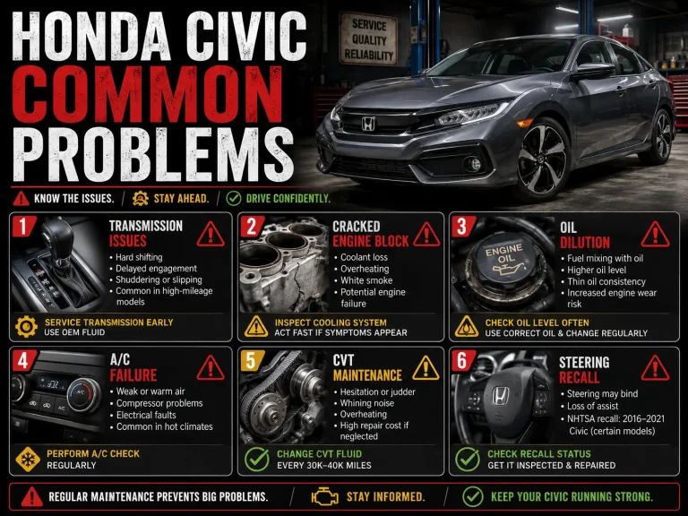 Honda Civic common problems including transmission oil dilution A/C and steering issues