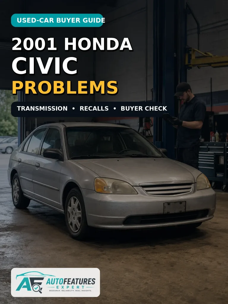 Silver 2001 Honda Civic undergoing a pre-purchase inspection for transmission, recall and maintenance problems