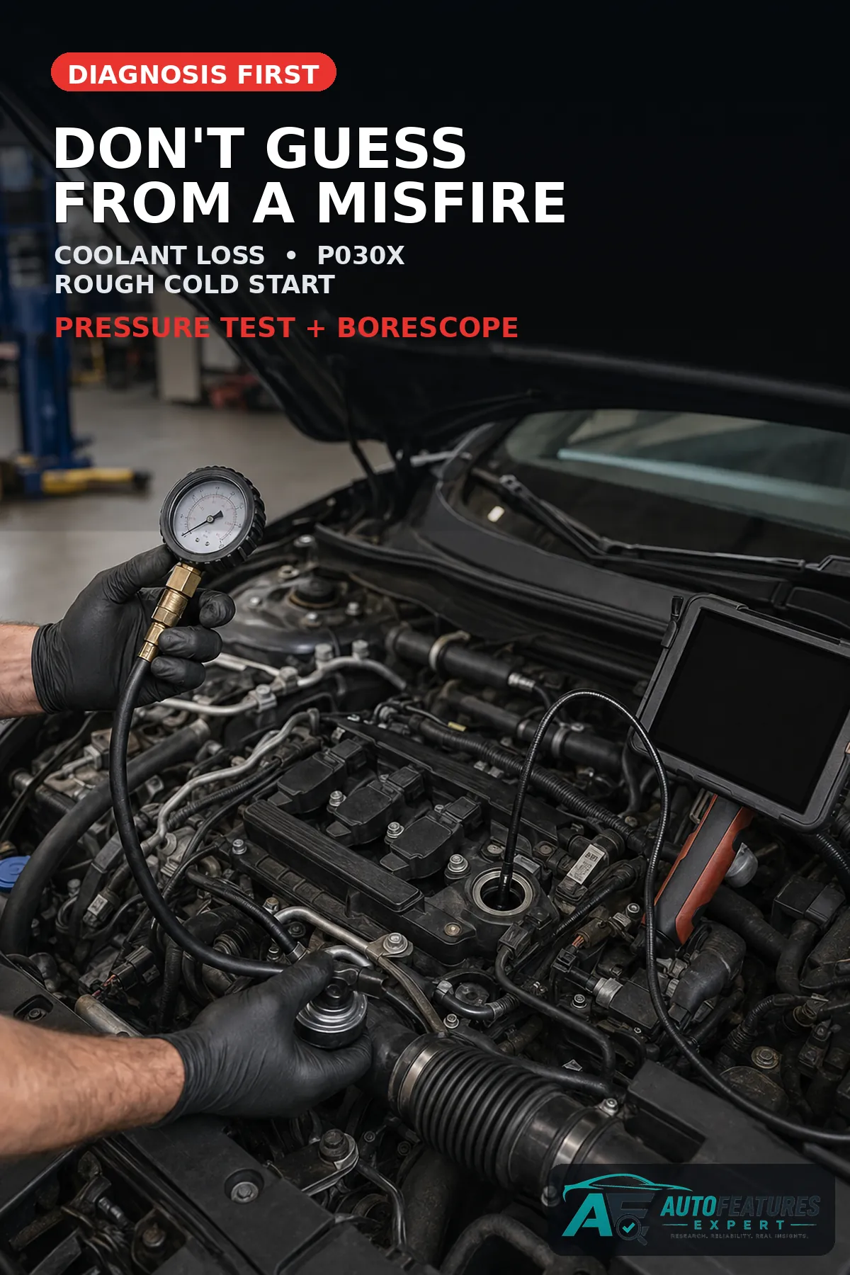 Cooling-system pressure test and borescope inspection on a Honda Accord 1.5T