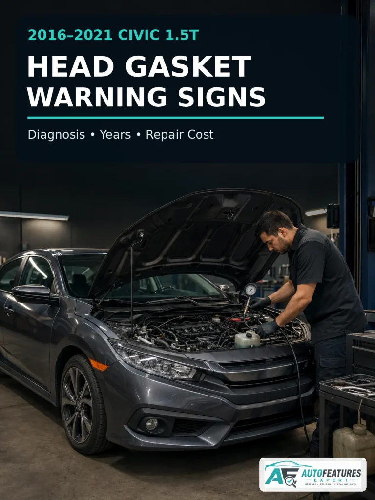 Technician diagnosing possible Honda Civic 1.5T head gasket failure in a service bay