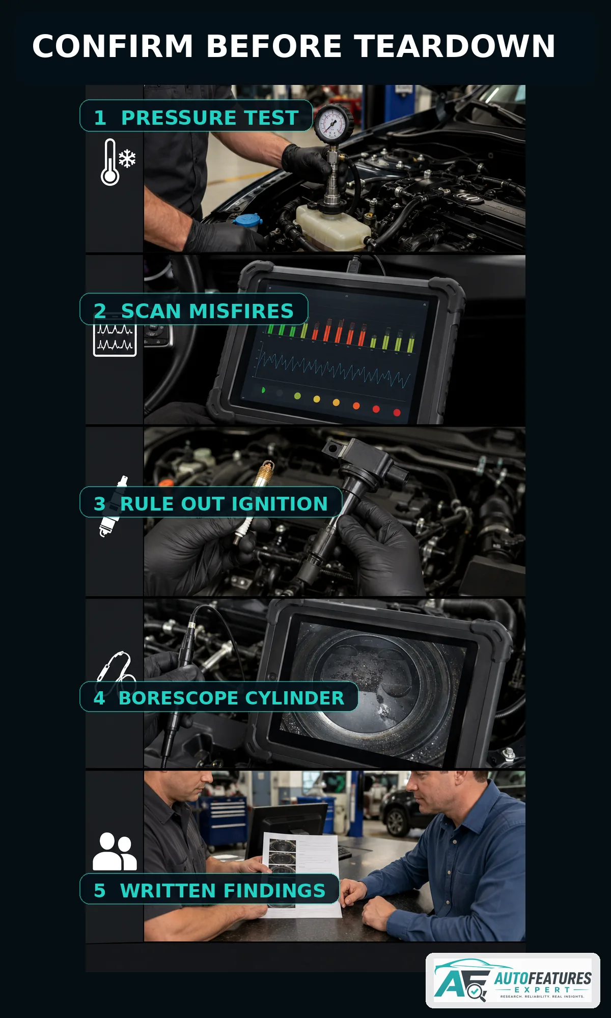 Five-step Honda Civic head gasket diagnosis order before engine teardown
