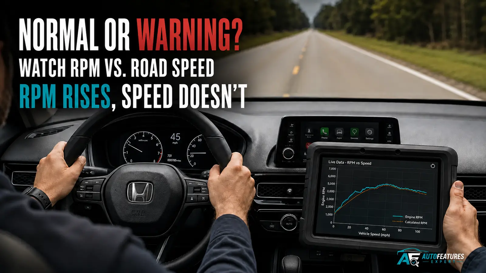 Honda Civic dashboard showing engine RPM rising while vehicle speed does not increase normally