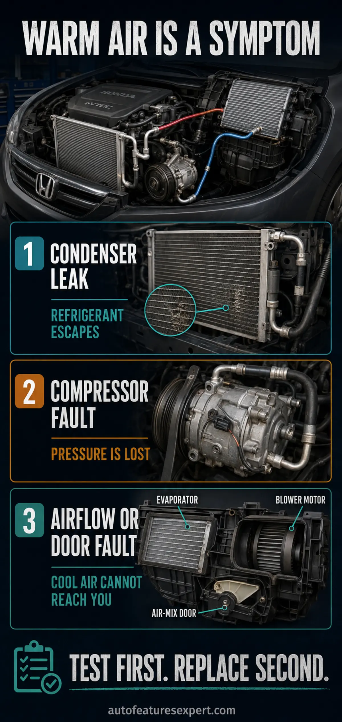 Honda Accord A/C condenser compressor and airflow fault diagnostic paths