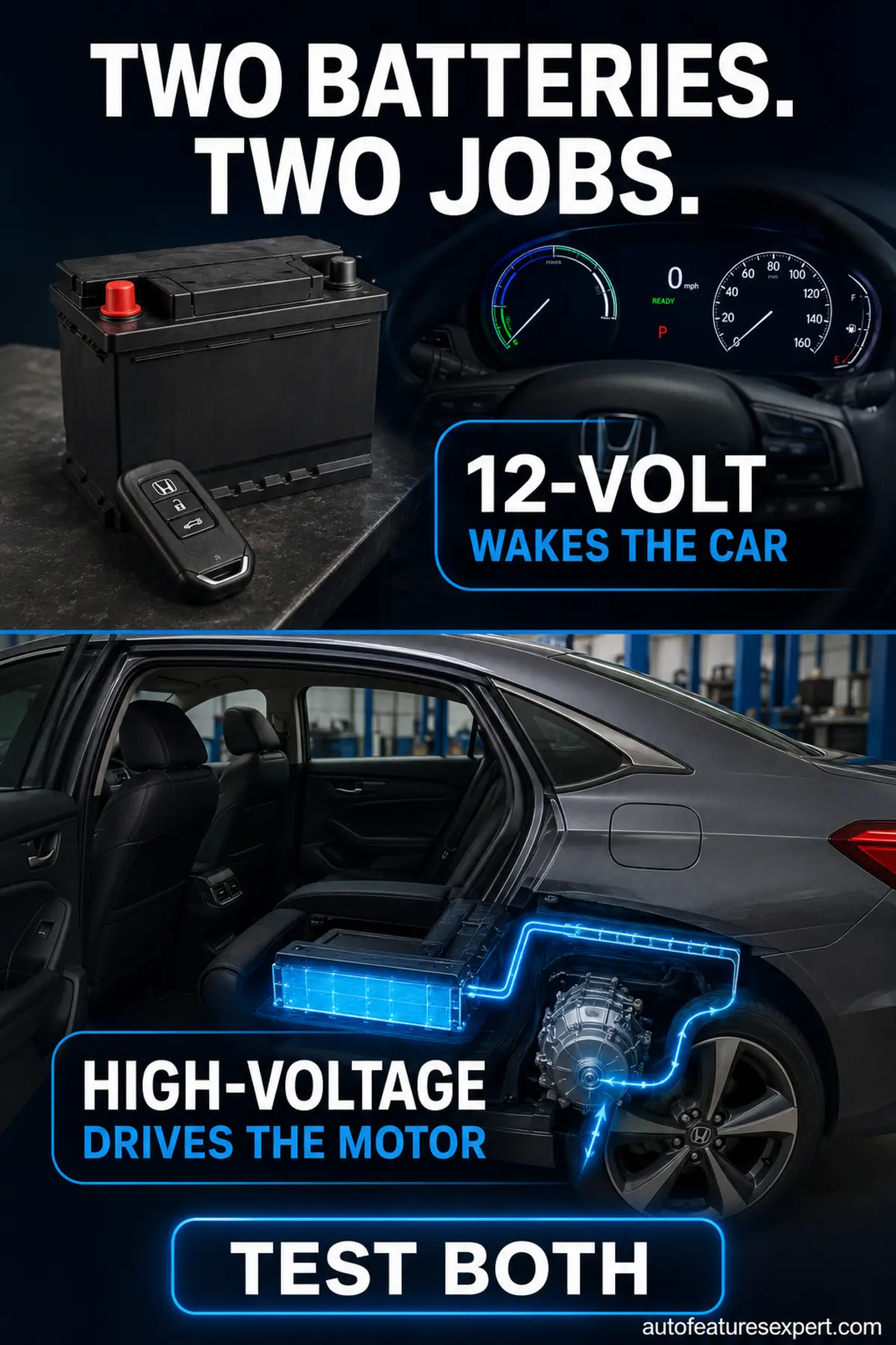 Honda Accord Hybrid 12-volt battery versus high-voltage traction battery